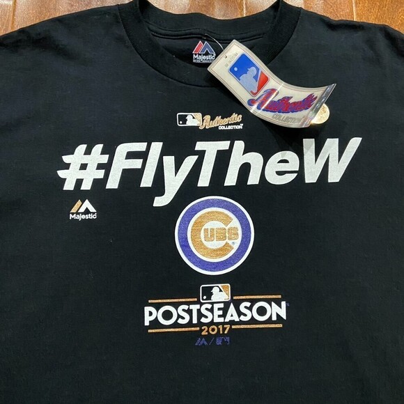 Majestic MLB Chicago Cubs 2017 #FlyTheW Baseball Black T-Shirt Men's Size XL NWT - Picture 2 of 7